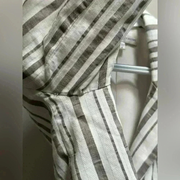 Lavender Brown White & Grey Striped Linen Lightweight Blazer Coastal Cozy - Picture 6 of 12